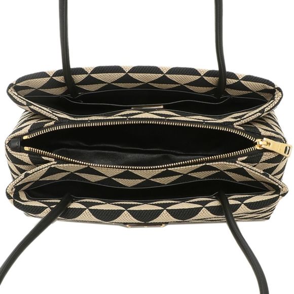 Prada Triangle Jacquard Polyester Leather Black Beige Shoulder Bag - Picture 2 of 6